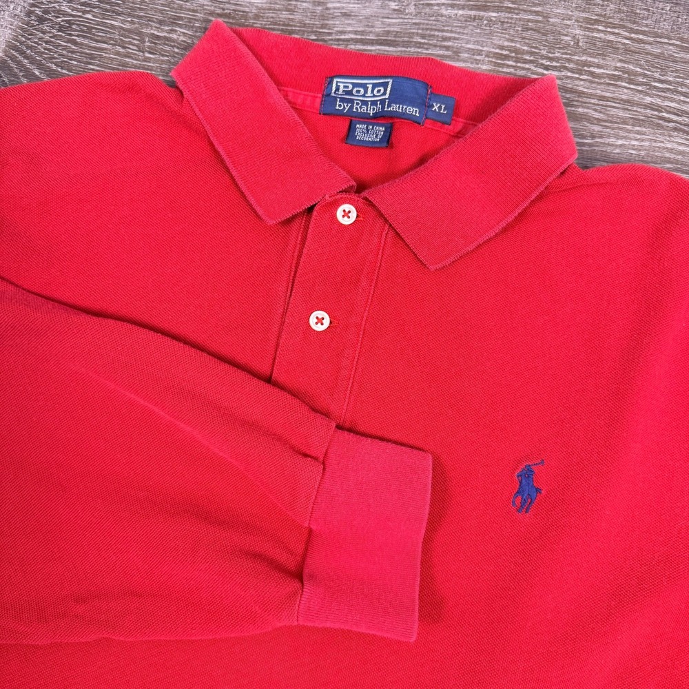 VTG Y2K‎ Polo Ralph Lauren Polo Shirt Mens XL L/S Pique Cotton Rugby Academia